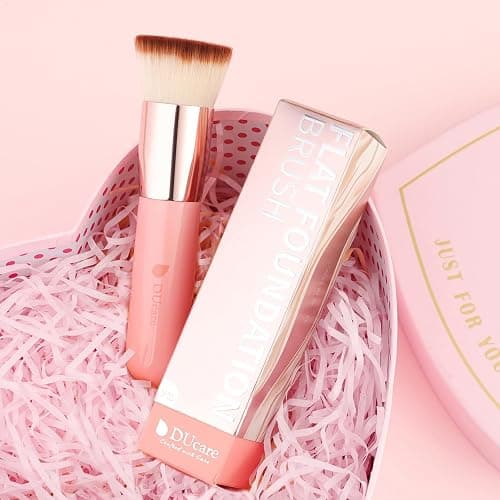 DUcare Foundation Brush for Liquid Makeup, Self Tanner Brush Flat Top Kabuki Professional Makeup Brushes Blending Mineral Powder Buffing Stippling Makeup Tools, Pink - Pink thumbnail 4