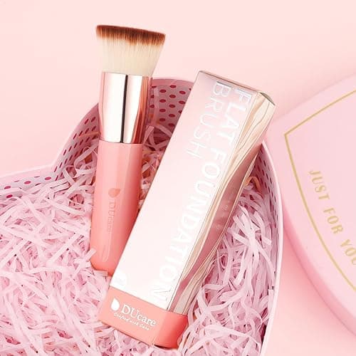 DUcare Foundation Brush for Liquid Makeup, Self Tanner Brush Flat Top Kabuki Professional Makeup Brushes Blending Mineral Powder Buffing Stippling Makeup Tools, Pink - Pink thumbnail 4