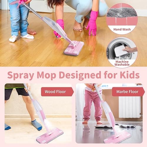 Lullulii Kids Spray Mop,Toddler Mop Cleaning Set, Real Working Mini Mop & Kids Broom Dustpan Set, Housekeeping Pretend Play Toy, Montessori Kid Cleaning Toy Set Includes Organizer Clip -Pink thumbnail 8