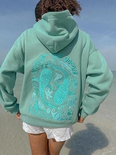 ROAONOCOMO Women Y2K Embroidered Hoodie Floral Graphic Oversized Pullover Hoodie Cute Animal Pocket Hooded Sweatshirts thumbnail 3