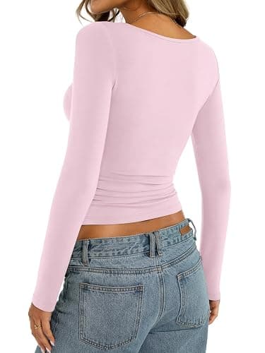 EasyGala Womens Cotton Boat Neck Long Sleeve Shirts Basic Going Out Stretchy Slim Fit Y2k Crop Tops thumbnail 7