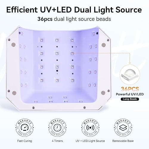 Makartt UV LED Nail Lamp: UV Light for Gel Nails Rechargeable Aurora 36W Gel Lamp with 4 Timers & Auto Sensor Professional Fast Curing Cordless Nail Light for Home Salon Manicure thumbnail 4