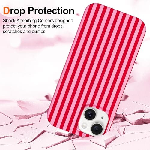 Hython for iPhone 14 Case & iPhone 13 Case Cute Striped Aesthetic Design Simple Stripes Cover 6.1", Thin Slim Soft TPU Bumper Shockproof Rubber Protective Phone Cases Women Girls Girly, Pink and Red thumbnail 4