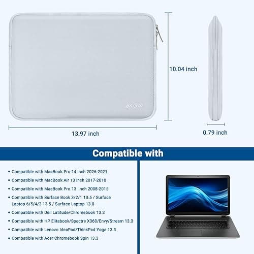 MOSISO Laptop Case 13.3 inch, 13-13.3 inch Laptop Sleeve with Small Case | Compatible with MacBook Air/Pro 13/Pro 14 M5 M4 M3 M2 M1, HP Dell ASUS Lenovo, Neoprene Computer Sleeve Bag, Baby Blue thumbnail 8