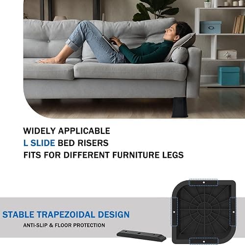ANNKUT Bed Risers 8 Inch Heavy Duty, Furniture Risers for Bed Desk Table Sofa Couch，Oversized Bed Lifts Risers, Support up to 5000 Lbs(4 Pack Black) - Black 4 Pack - 8 Inch thumbnail 6