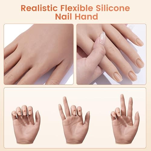 Practice Hand for Acrylic Nails: Realistic Silicone Nail Hand Practice with Tattoo Stickers - Flexible Fake Hand Mannequin Nail Hand Kit for Beginners thumbnail 5