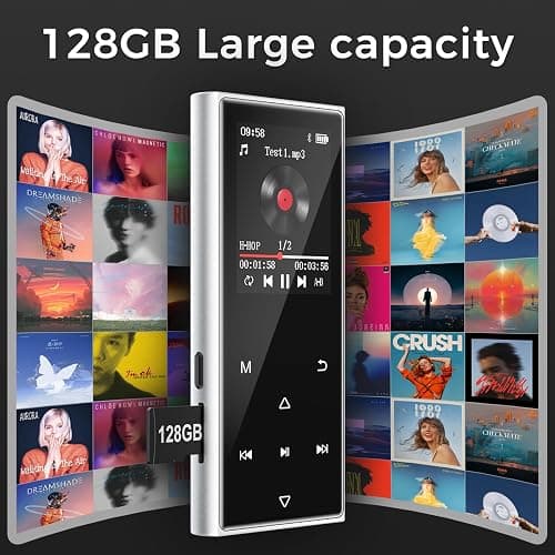 128GB MP3 Player with Bluetooth 5.3, AGXOV Music Player with Built-in HD Speaker, FM Radio, Voice Recorder, HiFi Sound, E-Book, Earphones Included (D50) (Black) thumbnail 3