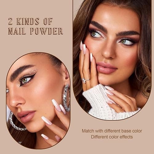 Artdone 2 Jars Chrome Nail Powder White and Gold Pearl,Iridescent Aurora Powder Metallic Mirror Effect Pigment Pearlescent Mermaid Pearl Glitter Dust Kit (White and Gold) thumbnail 6