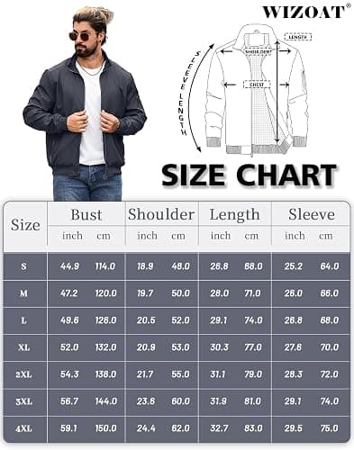 Wizoat Men's Bomber Jacket Lightweight Casual Windbreaker Jackets Zip Up Coat thumbnail 6