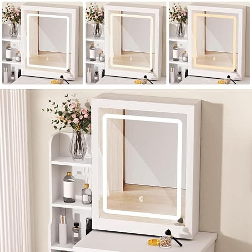 balurukt Vanity Desk with Sliding Mirror and Lights,Makeup Vanity Set with 6 Storage Shelves 4 Drawers Dressing Table for Bedroom Dressing Room Hidden Storage Space(White) White thumbnail 4