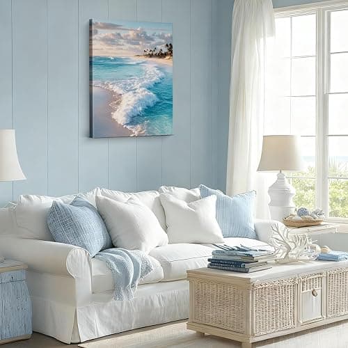 Ocean Wall Art Coastal Wave Seascape Beach Canvas Print Framed | Beach Canvas Wall Art Blue Ocean Painting Picture Aesthetic Decor for Home Beach Room Bedroom 8x10 Inch thumbnail 6