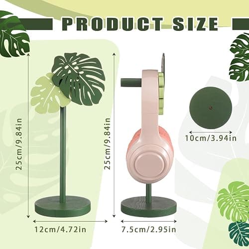 Yookeer Christmas Gamer Gifts for Women Cute Headphone Stand Decorative Monstera Palm Leaves Wood Desk Decor for Gamer Room Office Desk Christmas Gaming Gifts for Girlfriend Office Worker thumbnail 2
