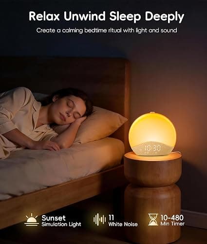 ecozy Sunrise Alarm Clock for Bedroom, White Noise Sound Machine, 26 Soothing Sounds, 17 Night Lights, Bluetooth Speaker, Music-Sync Lights, Wake Up Sunlight for Heavy Sleepers, Adults, Kids - Natural thumbnail 4