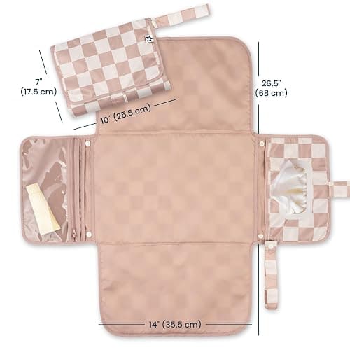 Tiny Twinkle Portable Diaper Changing Pad | Waterproof, Wipeable & Compact Baby Changing Pad for Travel | Smart Wipes Pocket & Organized Storage| Newborn Shower Gift (Beige Checkers) thumbnail 3