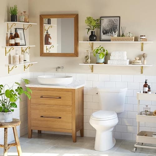 DINZI LVJ Long Wall Shelves, 31.5" Large Floating Shelves Set of 4, Farmhouse Display Shelf Wall Mounted with Heavy Duty Bracket, Easy Assembly for Kitchen, Bathroom, Bedroom, Balcony, White and Gold thumbnail 8