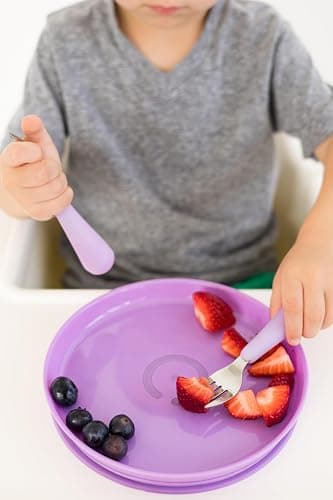 Ubbi Toddler Utensils Set, 2 Pack – Stainless Steel Fork & Spoon with Easy-Grip Silicone Handles, Kids Silverware for Self-Feeding & Baby-Led Weaning, BPA-Free Dishwasher Safe, Smoothie Purple thumbnail 6