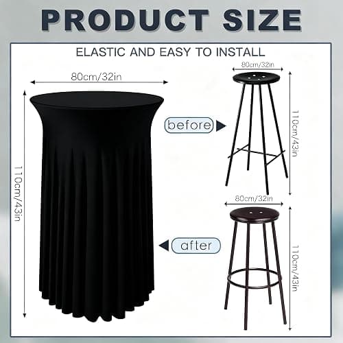 Lakluse 6 Pcs Black Spandex Stretch Round Cocktail Table Skirt, 32x43 Inch High Top Table Covers, Fitted Table Cloths for Wedding, Bar, Banquet, Party Decor & Event Supplies thumbnail 3