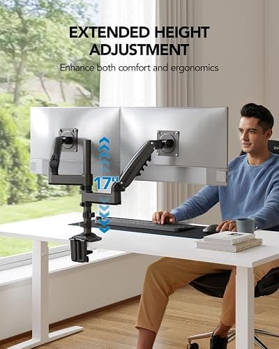 HUANUO 17-32 Inch Dual Monitor Stand, Gas Spring Dual Monitor Mount, Monitor Stand 2 Monitors, Ergonomic Adjustable Tilt/Swivel/Rotate, Weight Max 19.8 lbs, VESA 75/100mm thumbnail 6