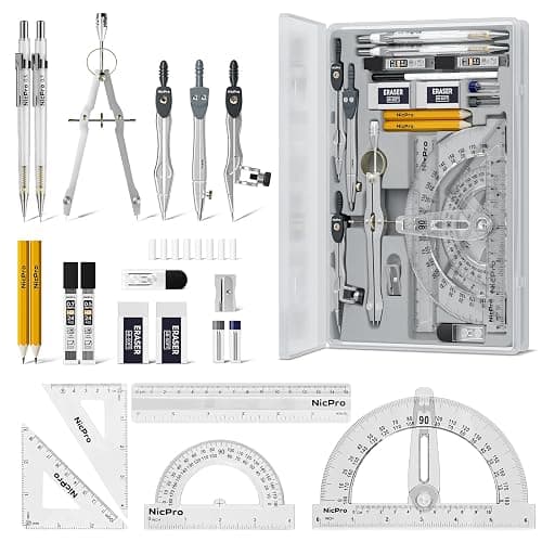 Nicpro 22 PCS Compass Geometry Tools with Case, Drafting Tools Geometry Set with Swing Arm Protractor, Rulers, Metal Compass, Square Set, Mechanical Pencil, Back to School Supplies for Students - Image 1