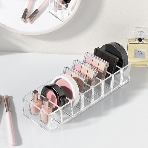 HBlife 2 Pack Clear Acrylic Makeup Compact Organizer, 8 Spaces Vanity Organizer Stand Eyeshadow Pallet Storage for Lipstick Bronzer Powder Highlighter, Skincare Cosmetic Display Cases for Bathroom thumbnail 6