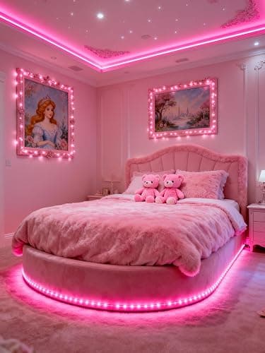 Pink Led Lights Strip Valentines Galentines Day Decor Rope Lights Easy DIY Princess Bedroom Cuttable Strip Lights for Baby Room Bathroom Living Room Kitchen Ceiling Wall Vanity Mirror Decoration thumbnail 8