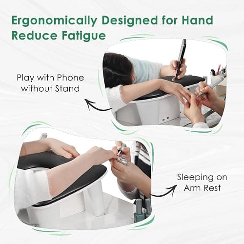 LIONVISON Arm Rest for Nails Tech U Shaped - Comfortable Manicure Nail Hand Rest Pillow Cushion, PU Leather Nail Armrest Stand for Acrylic Nail Art Tech, Quick Installation, Black thumbnail 2