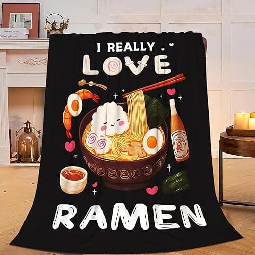 Ramen Blanket Soft Fuzzy Fleece Ramen Noodle Food Throw Blankets Decor Cozy Warm Plush Flannel Foodie Blanket Gifts for Boys Girls Men Women Home Chair Sofa Couch Bed 60"X50" thumbnail 3