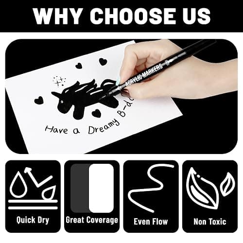 Pagather Black and White Acrylic Paint Markers, Dual Tip with Fine Tip and Brush Tip Pens for Fabric, Stone, Wood, Canvas, Ceramic, Metal, Glass, Rock Painting, DIY Crafts thumbnail 3