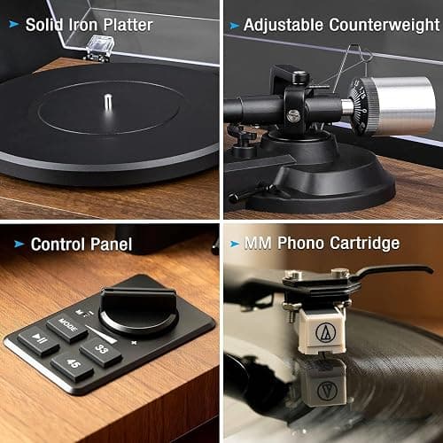 1 BY ONE Bluetooth Turntable Hi-Fi System with 36 Watt Bookshelf Speakers, Vinyl Record Player with Magnetic Cartridge thumbnail 3