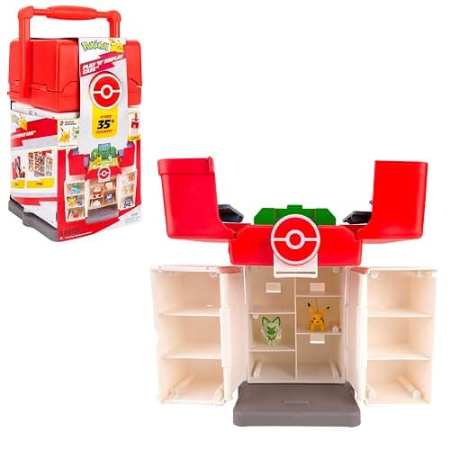 Jazwares Pokémon Play ‘N’ Display Case - Multi-Level Storage Unit with Rooftop Arena and Space for 35+ 2-Inch Battle Figures - Image 1