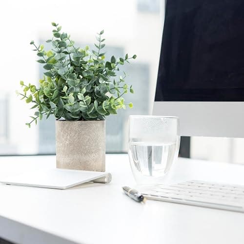 Coferset 2 Pack Small Fake Plants Eucalyptus Potted Artificial Plants for Shelf Desk Home Bathroom Farmhouse Room Coffee Table Decor (Sage Green) thumbnail 7