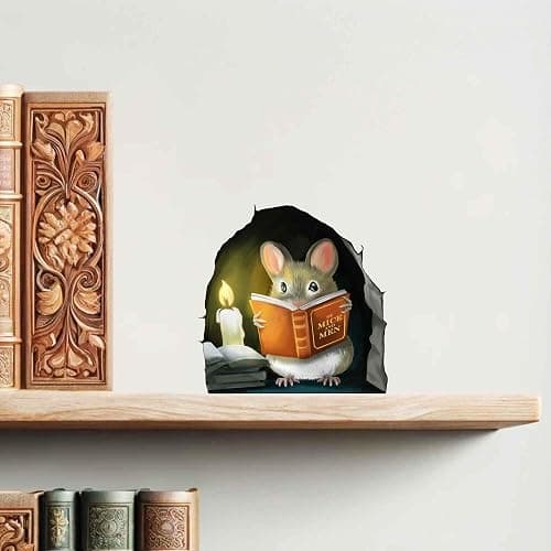 Mouse Reading Book, Wall Decor Sticker Decal, Kids Room, Classroom, Home, Bedroom, Bookcase, Book Lover, of Mice and Men, Children, Adorable, (Mouse Reading Book) thumbnail 8