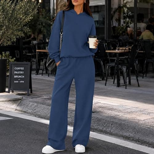 2 Piece Lounge Sets for Women Matching Sweatsuits Airport Travel Outfit | Womens 2 Piece Outfits Lounge Hoodie Sweatsuit Sets Oversized Sweatshirt Wide Leg Pant Set Tracksuit Loungewear Travel thumbnail 2