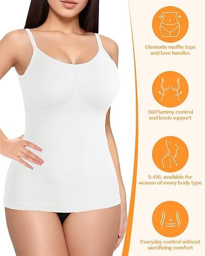 AURUZA 2PCS Womens Shapewear Tummy Control Scoop Neck Camisole Tops for Women Seamless Compression Tank Top Plus Size thumbnail 3