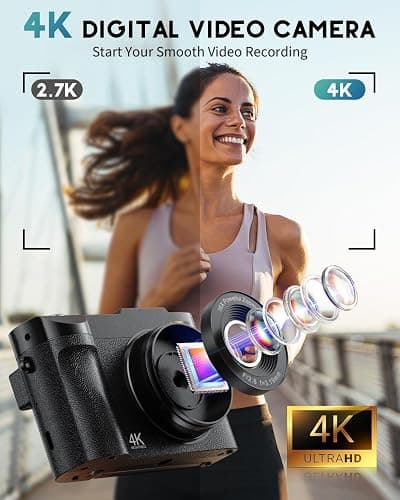 4K Digital Camera for Photography, 50MP Vlogging Camera for YouTube, Compact Cameras with 2.8" 180° Flip Screen, 16X Digital Zoom, Point and Shoot Camera with 32GB SD for Beginners, Travel, Family thumbnail 2