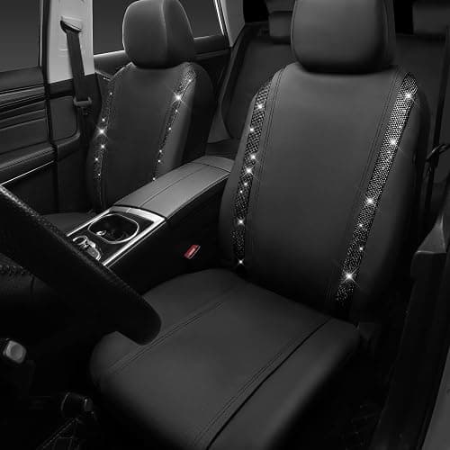 CAR PASS Leather Bling Diamond Car Seat Covers 2 Front Interior Sets, Waterproof Universal Shining Glitter Crystal Sparkle Fit for 95% Automotive Truck SUV Cute Women Girl, Black Rhinestone thumbnail 2
