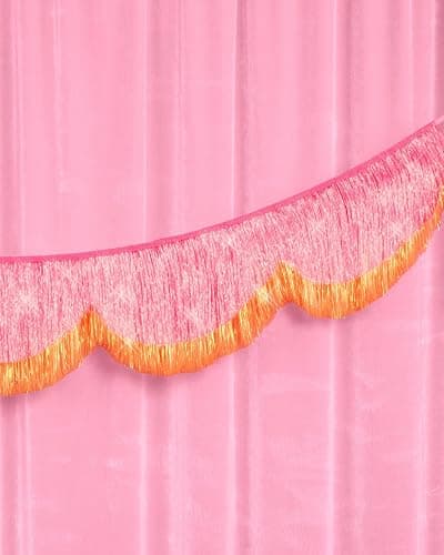xo, Fetti Pink and Orange Scallop Fringe Banner | Bachelorette Party, Birthday, Summer Decor, Iridescent, Fiesta, Girly, Photo Prop, Backdrop thumbnail 3