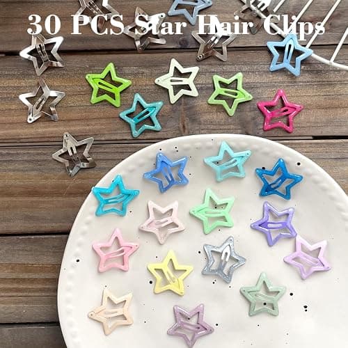 30 PCS 1.22" Sparkling Stars Hair Clips Snap Non Slip Clips for Girls Women Multicolor Metal Clip Star Hair Barrettes Star Hair Clips for Women thumbnail 4