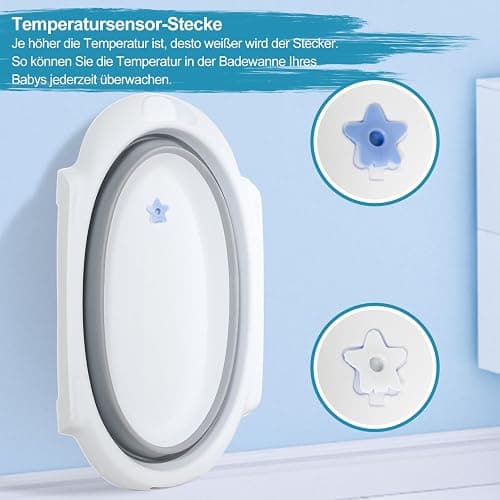Ansobea - Vasca da bagno pieghevole con supporto antiscivolo, tappetino da bagno e inserto per vasca da bagno per neonati e bambini, Grigio thumbnail 7