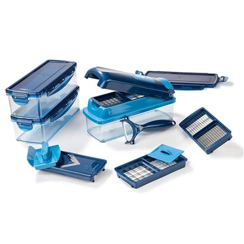 Genius Nicer Dicer Smart (14 tlg.) in blau - Gemüse-schneider für Würfel, Stifte, Scheiben, Streifen und Viertel inkl. Rezeptheft - Salatschneider Mandoline Gurkenhobel - Image 1