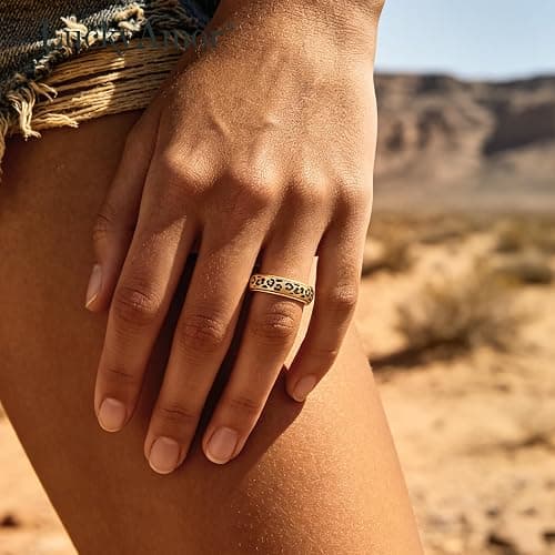 Black Leopard Print Fidget Ring - Spinner Rings for Women | Discreet Anxiety Relief Jewelry with Cheetah Print Design for Work, Office & Daily Wear‌, Ideal Gift for Adults thumbnail 4