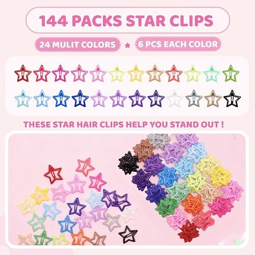 YLMUSU 144 Pcs 1.2'' Star Hair Clips - 24 Colors Metal Non-Slip Snap Hair Clips, Colorful Star Clips y2k, Stars Hair Barrettes for Women and Girls thumbnail 2
