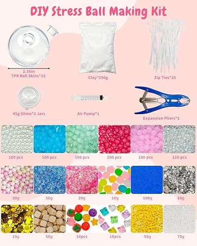 ALKB DIY Stress Ball Making Kit, TPR Skins Filler Tools Anxiety Relief Gift | Squishy Making Kit, Make Your Own Stress Balls thumbnail 3