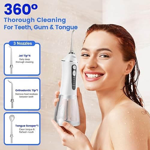 Water Flosser for Teeth Cleaning and Flossing, 5 Modes Rechargeable Cordless Oral Irrigator 320ml Water Tank Teeth Cleaner, IPX7 Waterproof Portable Electric Dentel Flossers for Home and Travel,White thumbnail 7