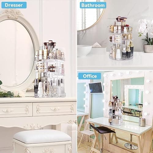 Alvar 360 Degree Makeup Organizer, Rotating Spinning Cosmetics Skincare Perfume Organizers, Adjustable Layer Cosmetic Storage Makeup Organizers for Bathroom, Vanity Table, Bedroom thumbnail 7