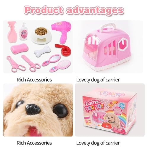Volmop 14PCS Dog Toys for Kids, Walking Barking Electronic Interactive Plush Puppy Toy with Carrier and Accessories, Pet Care Toy Set for Kids, for Girls and Boys 3 4 5 6+ Year Old thumbnail 5