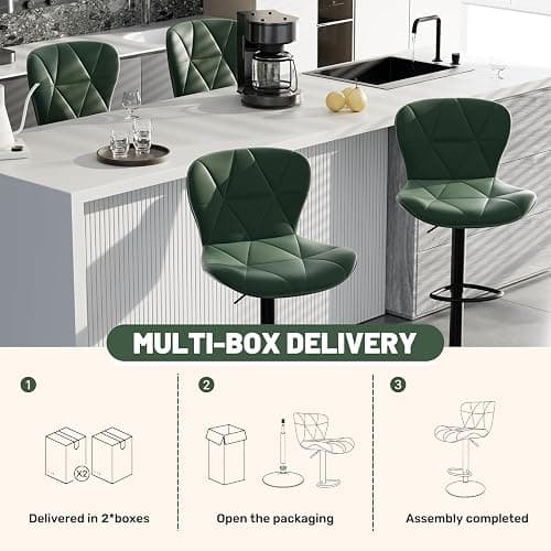 Daluvenix Bar Stools Set of 4,Adjustable Swivel Barstools, Faux Leather Bar Chairs,Upholstered Counter Height with High Backrest for Kitchen Island, Green thumbnail 6