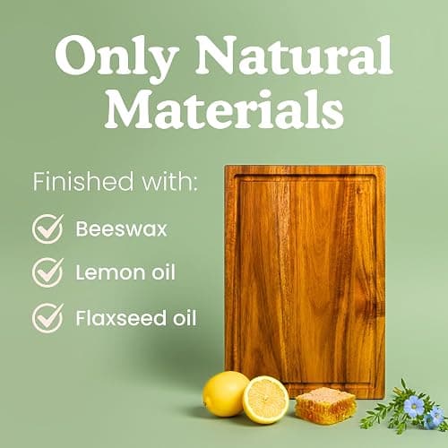 Non Toxic Wood Cutting Board - Conditioned with Natural Beeswax Flaxseed & Lemon Oil - Free of Mineral Oil - Made of FSC Certified Acacia Wood - 16" x 11" Thick Cutting Board by Ziruma thumbnail 4