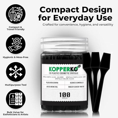 Kopperko Mini Lotion Spatula (2.5", 100 Pack) - Mini Spatula for Cosmetics, Creams & Crafts | Ointment Applicator for Mixing, Skincare, Face Mask | Disposable Lotion Applicator for Face | Black thumbnail 2