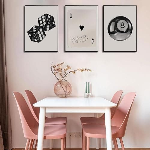 3Pcs Black and White Poker Dice Wall Art Funky Retro Y2K Trendy Preppy Pictures Lucky 8 Ball Poster Canvas Prints Artwork Painting for Game Room Apartment Dorm Aesthetic Decor 12x16in Unframed thumbnail 6